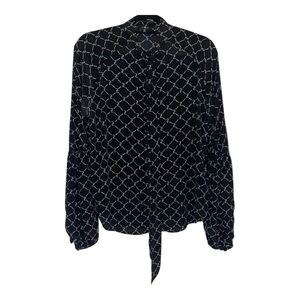 7 For All Mankind Bishop Sleeve Black and White Geometric Blouse